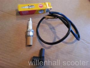 UKSCOOTERSLAMBRETTA NGK SPARK PLUG WITH CAP AND HT CABLE ADOPTER NEW SET OF 3