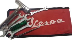 ukscooters VESPA HANDY TOOL KIT WITH RED BLUE YELLOW  AND BLACK  WOVEN POUCH NEW