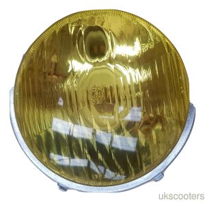 VESPA COMPLETE HEADLIGHT 105MM DIA VESPA 50 90 WITH HOLDER YELLOW LENS ITALIAN