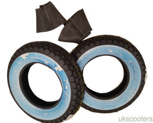 SAVA MITAS 3 50 8 VESPA J SPEED RATED 100KM TYRE WHITEWALL  VBB 8" WITH TUBES x2