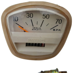 LAMBRETTA SPEEDO 0-70M NEW WHITE SPEEDOMETER GP LI SX ITALIAN THREAD FREE BULB .