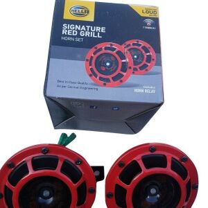 GENUINE HELLA RED GRILL SIGNATURE SUPERTONE DUAL CAR HORN TWIN 118DB 12V