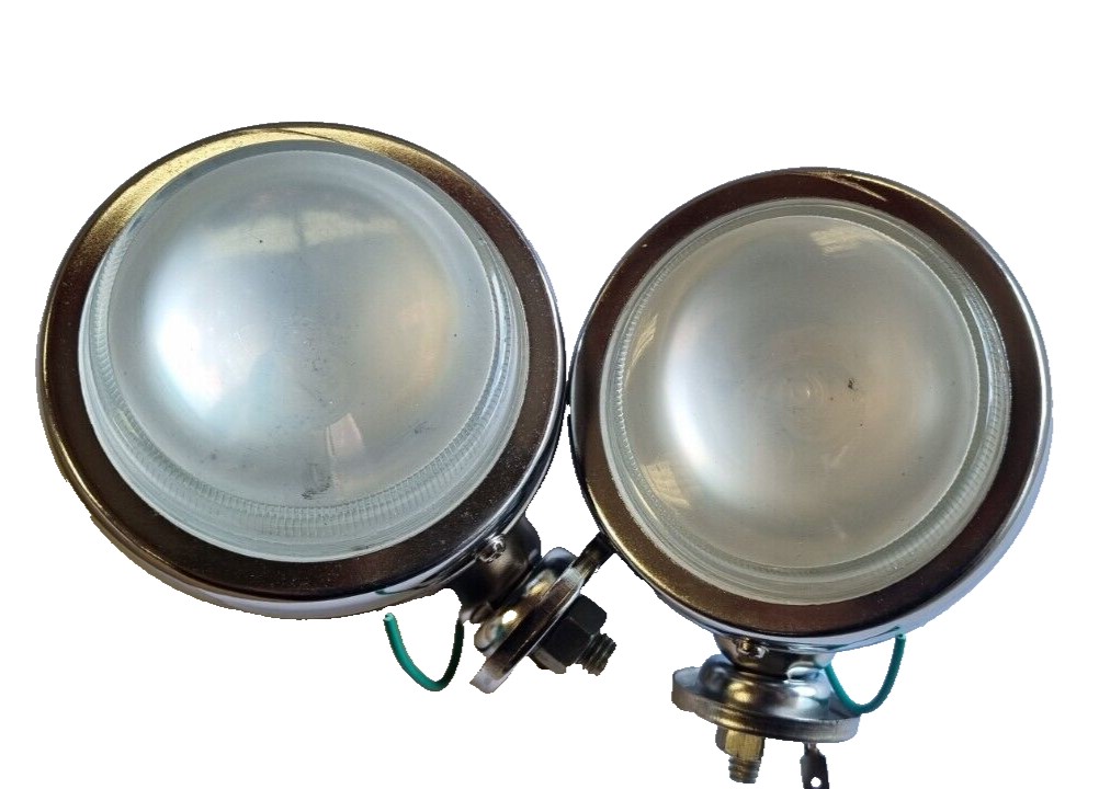 Lambretta Vespa Spot Lights X 2 Frosted White Lens Metal Chrome Case 4" 12v New